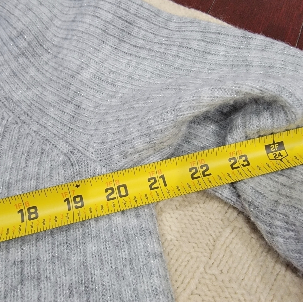 Talbots Ribbed Knit Metallic Rhinestone Button Cardigan size L Silver Gray - Picture 5 of 12